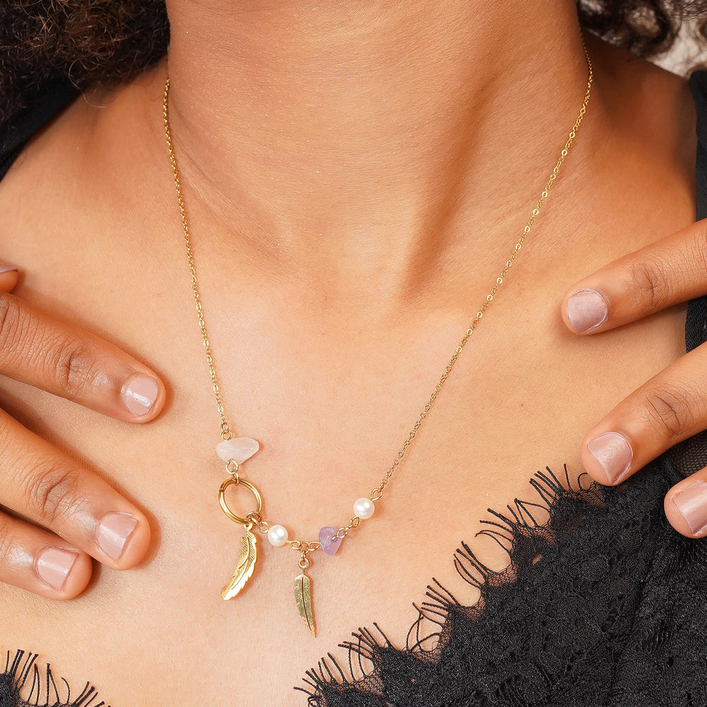 Feather Charm Necklace: 18K. Gold Plated