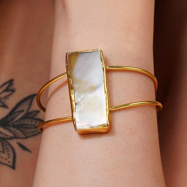 Rectangle Semi Precious Stone Bracelet: 18K Gold Plated