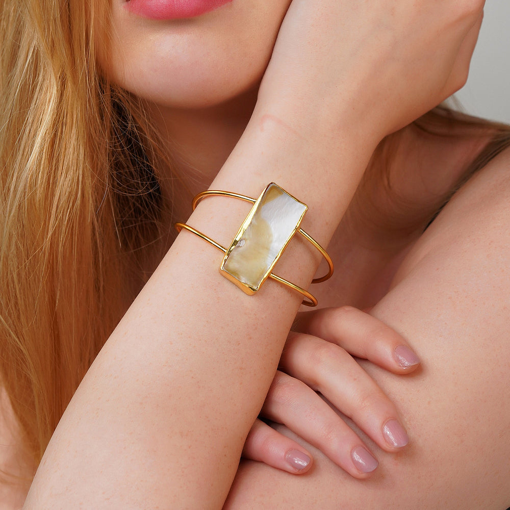 Rectangle Semi Precious Stone Bracelet: 18K Gold Plated