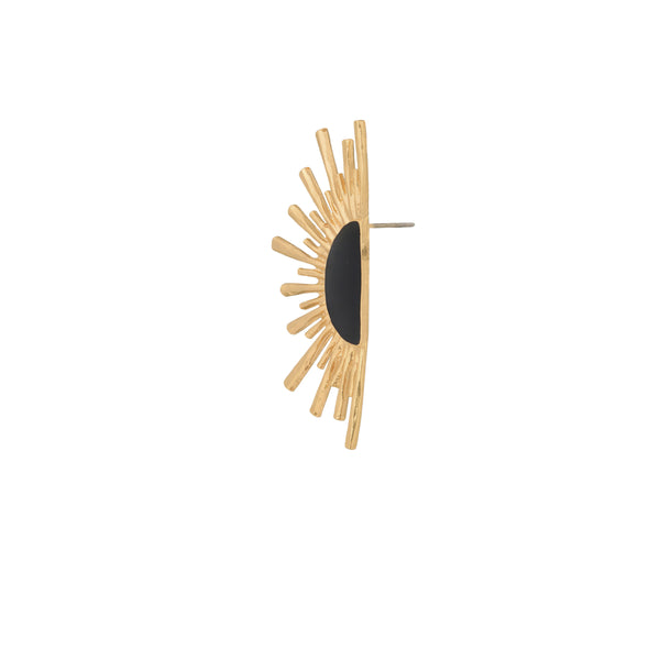 Rising Sun Enamel Black Earrings: 18K Gold Plated