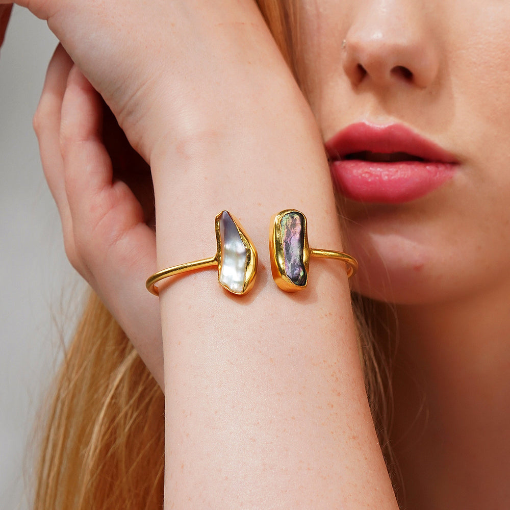 Black Semi Precious Bracelet: 18K Gold Plated