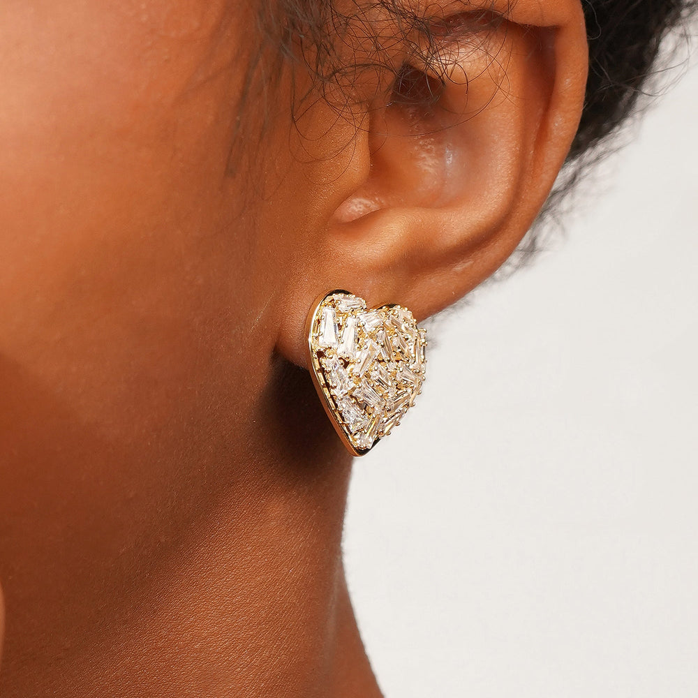Heart Shape Zirconia Earrings: 18K Gold Plated