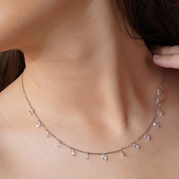 Swarovski Crystal Drill Stone Necklace: 925 Sterling Silver