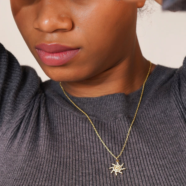 Sun Zirconia Charm Pendant: 18K Gold Plated
