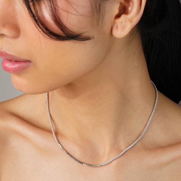 Dainty Tennis Necklace: 925 Sterling Silver