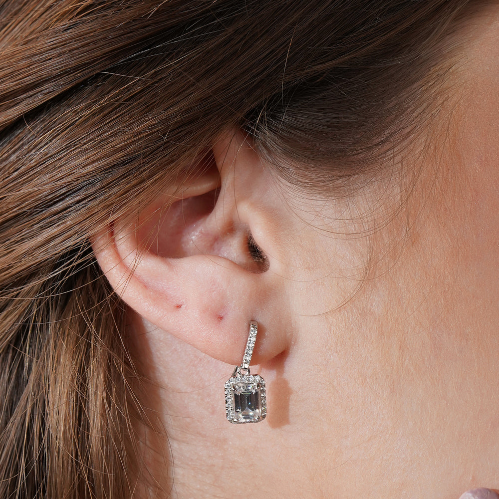 Elegant Square Cut Stone Moissanite Solitaire Earrings 2.0 Carat