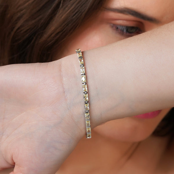 Rectangle Crystal Tennis Bracelet: 925 Sterling Silver