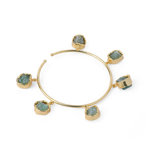 Green Semi Precious Stone Charm Bracelet: 18K Gold Plated