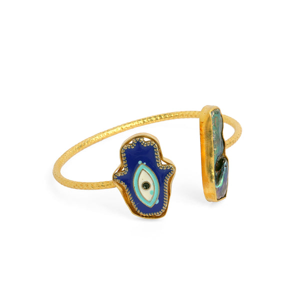 Hamsa Evil Eye Bracelet in Brass: 18K Gold Plated