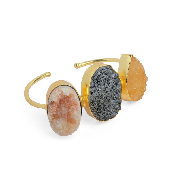 Three Big Stone Bracelet (Multicoloured): 18K Gold Plated