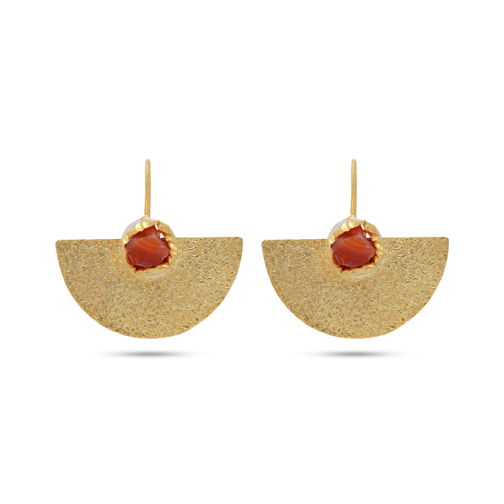 Orange Stone Semi Half Shaped Earring: 18K Gold Plated