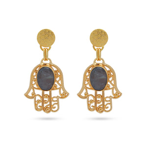 Black Hand Stone Earrings: 18K Gold Plated