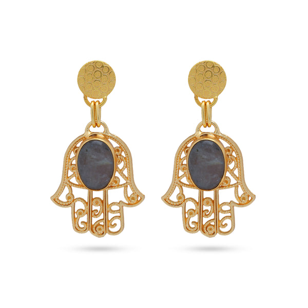 Black Hand Stone Earrings: 18K Gold Plated