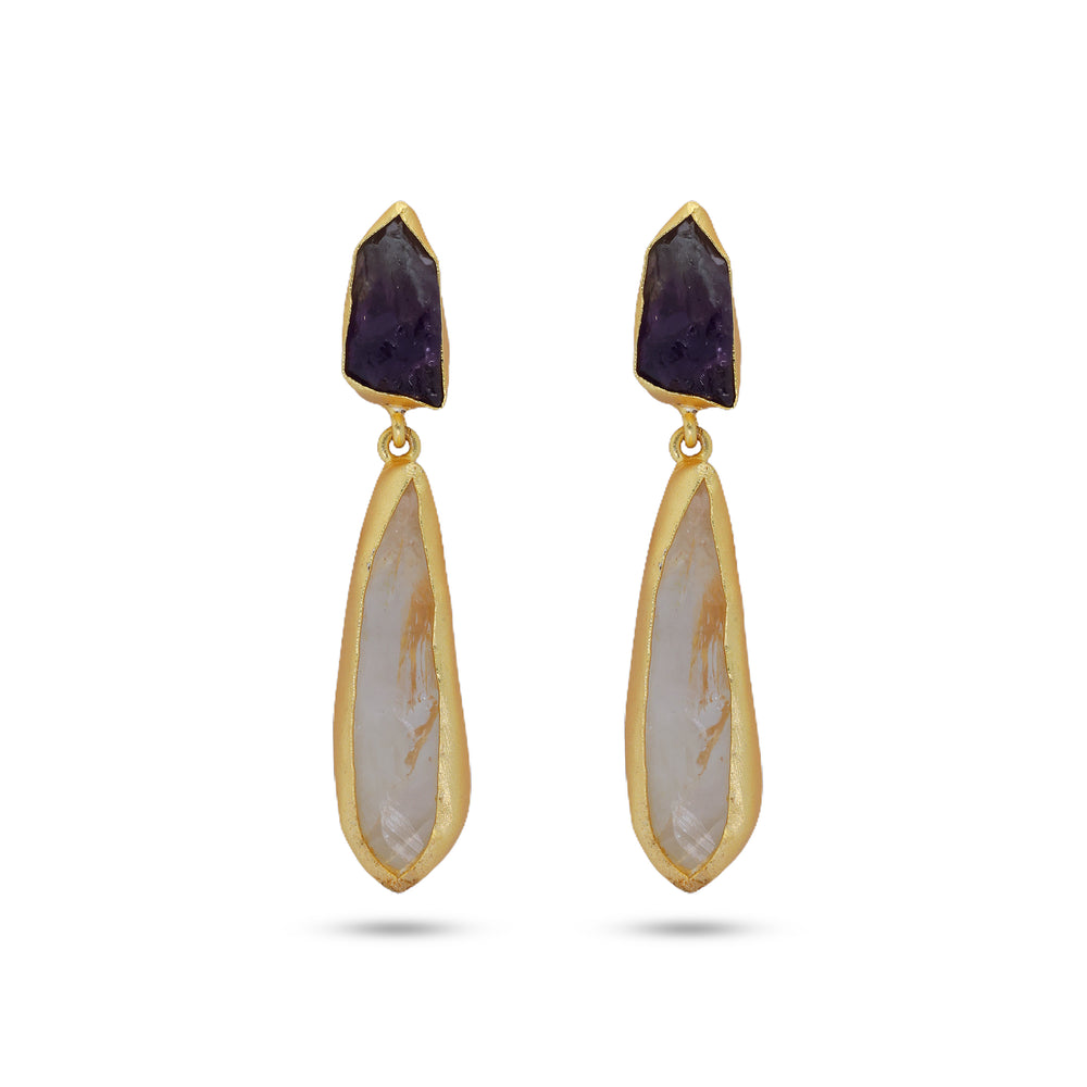 Purple And White Stone Earrings: 18K Gold Plated