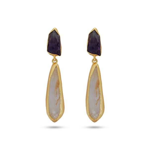Purple And White Stone Earrings: 18K Gold Plated