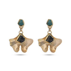 Black Stone in Bronze Earring: 18K Gold Plated