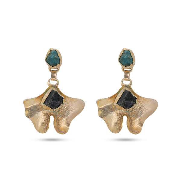 Black Stone in Bronze Earring: 18K Gold Plated