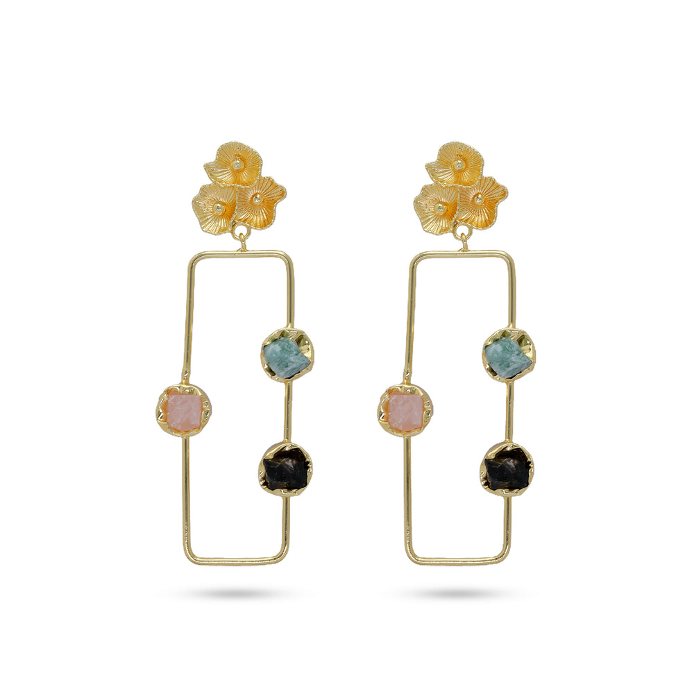 Rectangle Multi Coloured Earrings: 18K Gold Plated