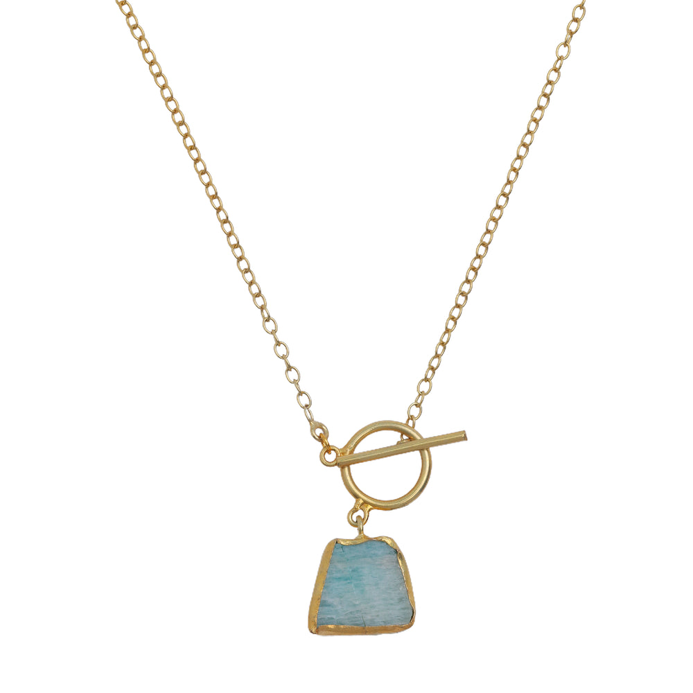 Green Stone Chain Pendant: 18K Gold Plated