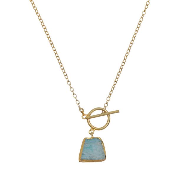 Green Stone Chain Pendant: 18K Gold Plated