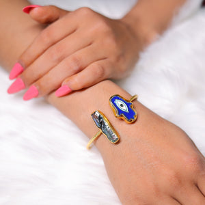 Hamsa Evil Eye Bracelet in Brass: 18K Gold Plated