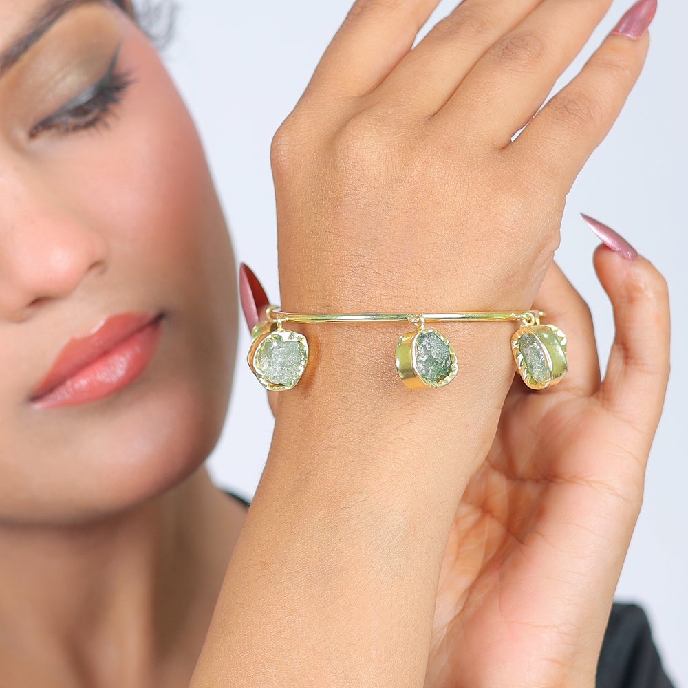Green Semi Precious Stone Charm Bracelet: 18K Gold Plated