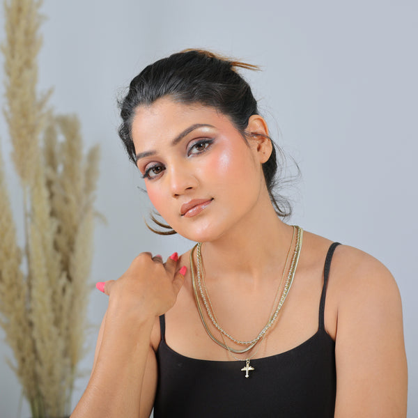 Airplane Charm Layered Snake Chain Necklace: 18K Gold Plated
