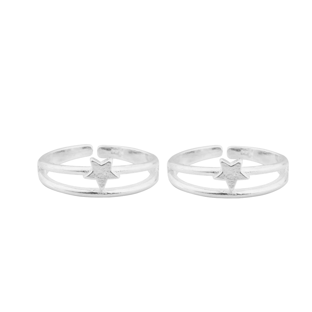 Star Two Row Adjustable Silver Toe Ring: 925 Sterling Silver