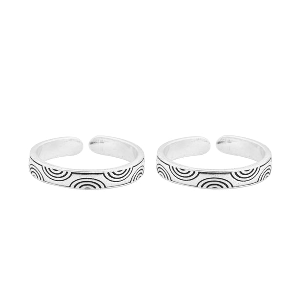 Circle Pattern Oxidised Adjustable Toe Ring: 925 Sterling Silver