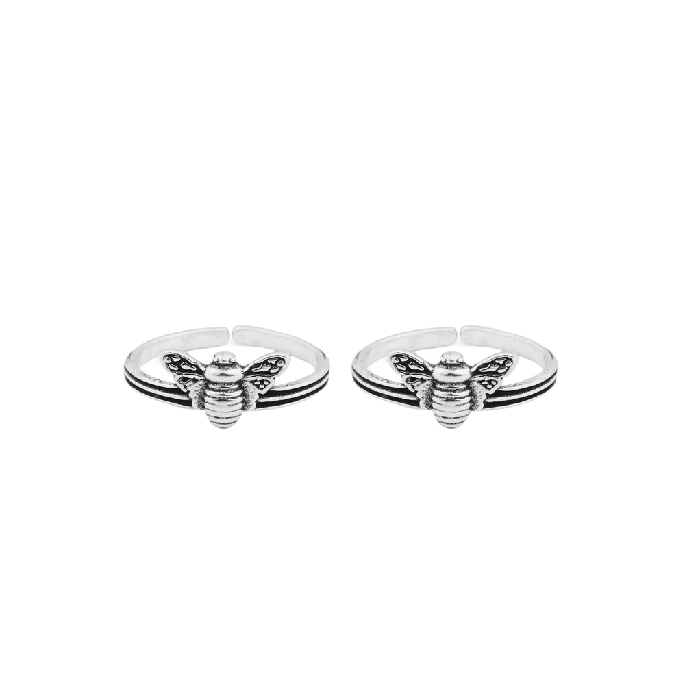 Dragon Fly Oxidised Adjustable Toe Ring: 925 Sterling Silver