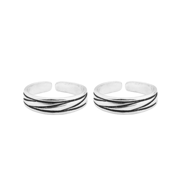 Pattern Defined Oxidised Silver Toe Ring: 925 Sterling Silver