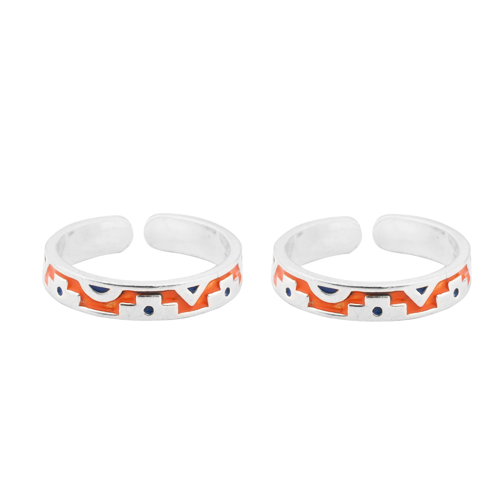 Orange Toned Adjustable Silver Toe Ring: 925 Sterling Silver