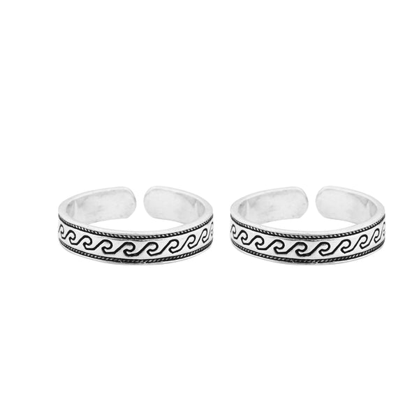 Elegant Pattern Oxidised Silver Adjustable Toe Ring: 925 Sterling Silver