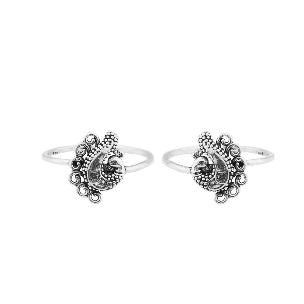 Dove Shaped Oxidised Adjustable Silver Toe Ring: 925 Sterling Silver