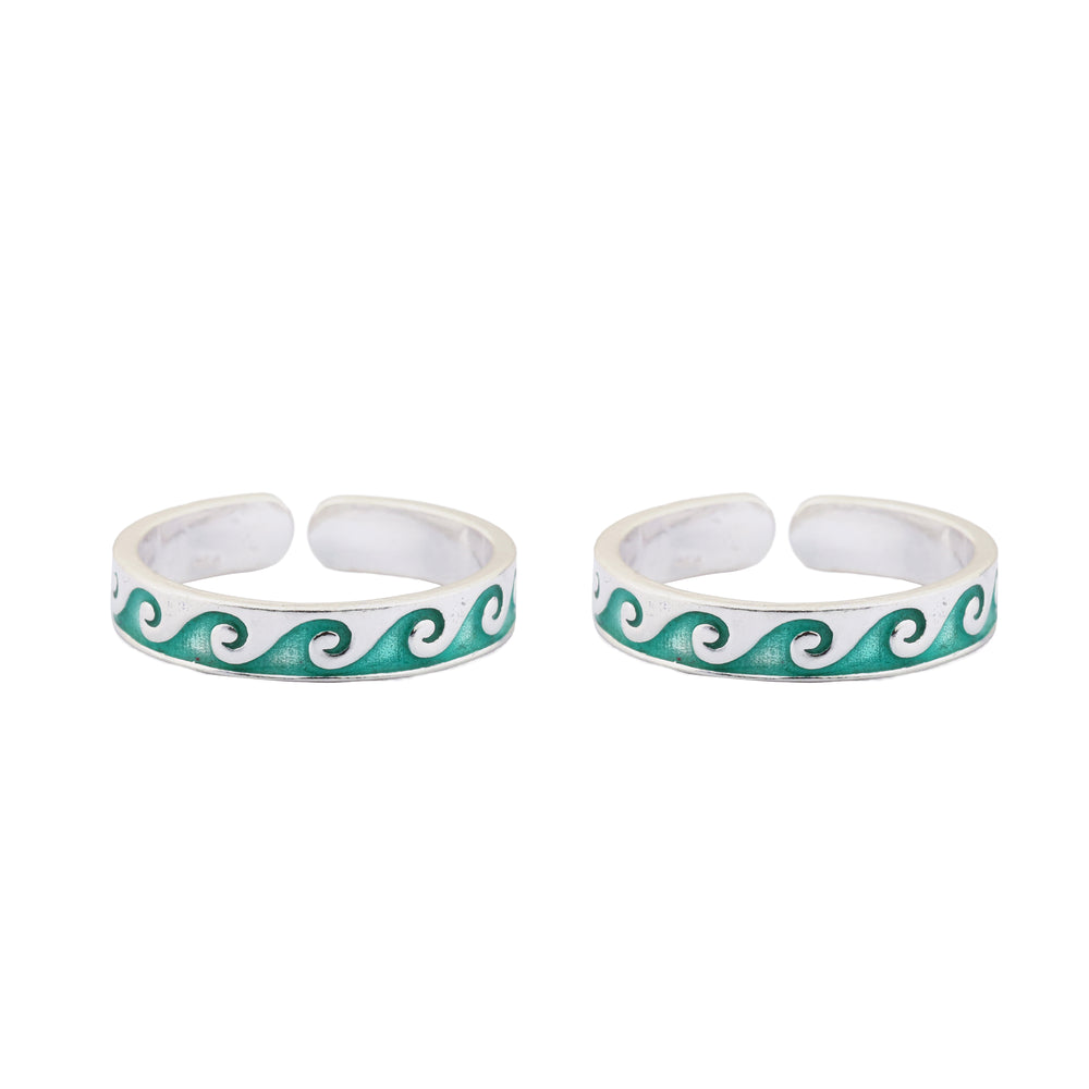 Beach Waves Defined Adjustable Silver Toe Rings: 925 Sterling Silver