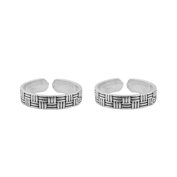 Square Pattern Oxidised Adjustable Toe Ring: 925 Sterling Silver