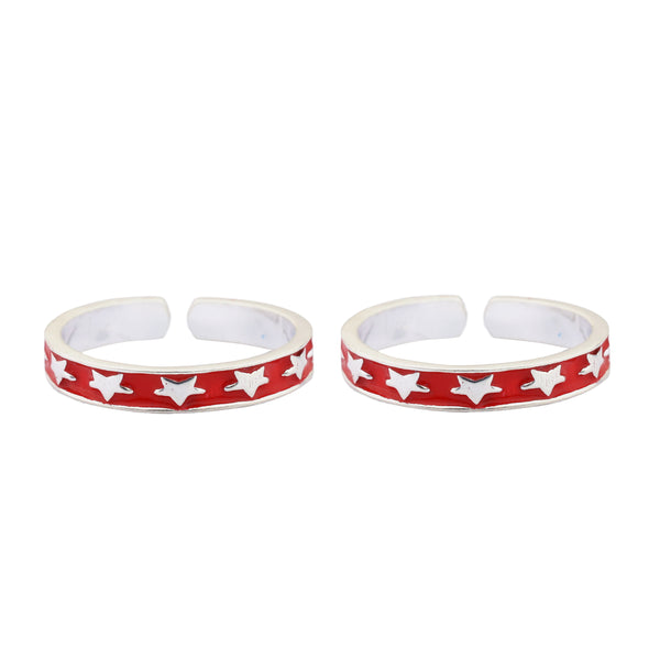 Red Stars Adjustable Silver Toe Ring: 925 Sterling Silver