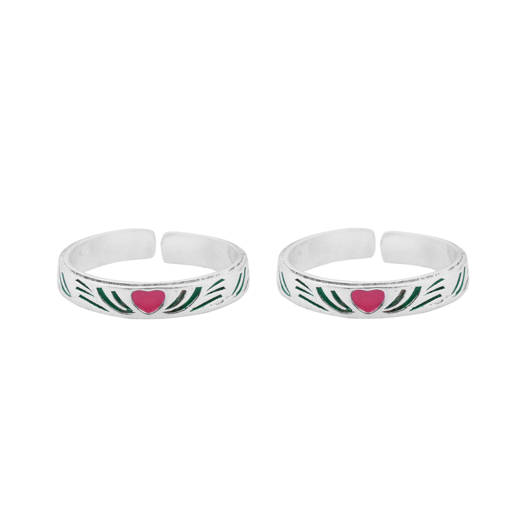 Pink Hearts Adjustable Silver Toe Ring: 925 Sterling Silver