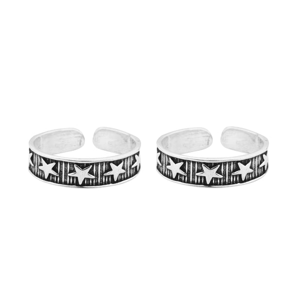 Star Defined Oxidised Silver Toe Ring: 925 Sterling Silver