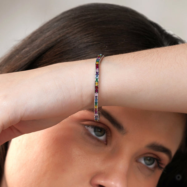 2MM Rainbow Tennis Bracelet: 925 Sterling Silver