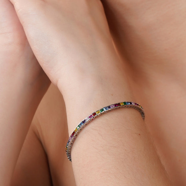 2MM Rainbow Tennis Bracelet: 925 Sterling Silver