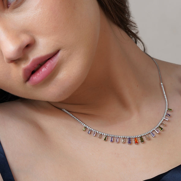 Queen Style Zirconia Stone Necklace: 925 Sterling Silver