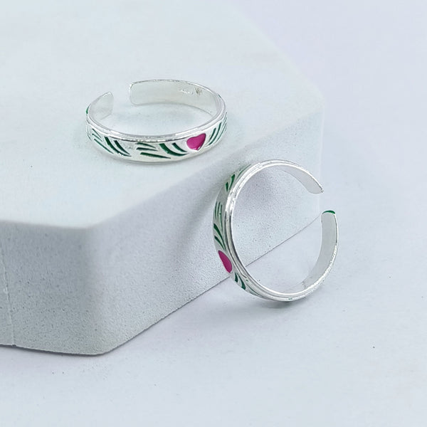Pink Hearts Adjustable Silver Toe Ring: 925 Sterling Silver