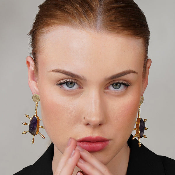 Statement Enough Black Stone Earrings: 18K Gold Plated