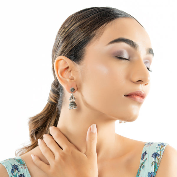 Leaf Style Jhumka: 925 Sterling Silver