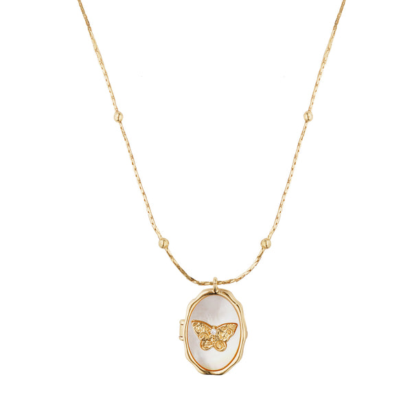 Butterfly Memorable Locket Necklace: 18K Gold Plated