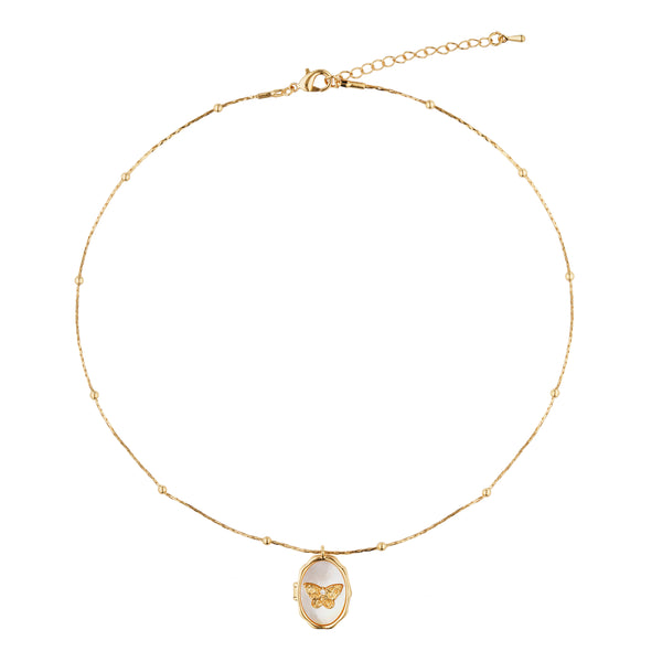 Butterfly Memorable Locket Necklace: 18K Gold Plated