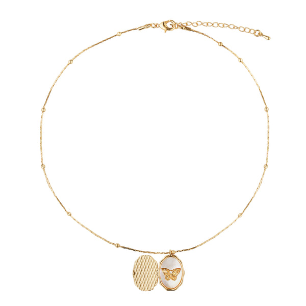 Butterfly Memorable Locket Necklace: 18K Gold Plated