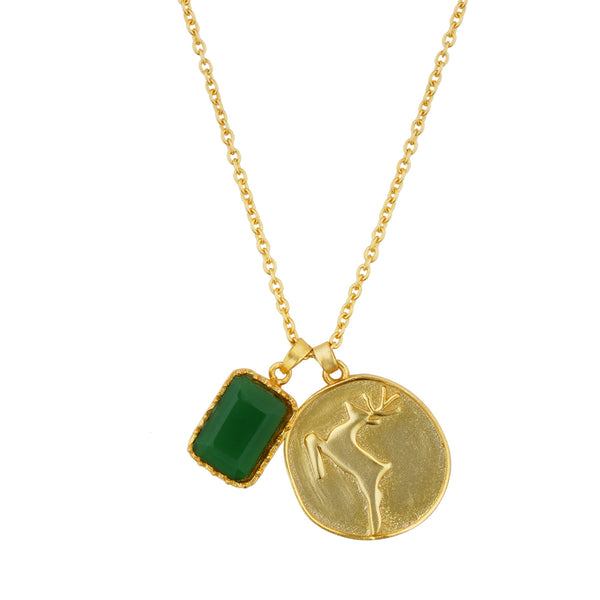 Green Stone Charm Pendant: 18K Gold Plated