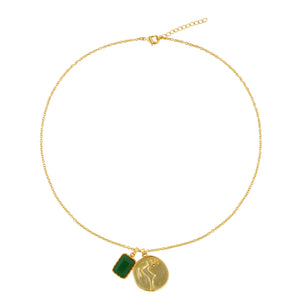 Green Stone Charm Pendant: 18K Gold Plated